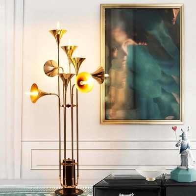 Retro Gold Floor Lamp Instrument Living Room Horn Shape Led Lamps
