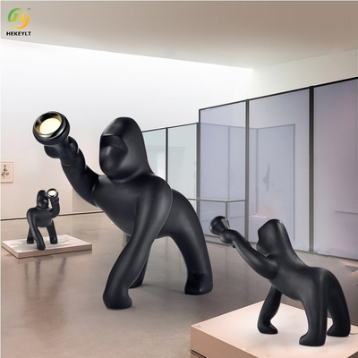Sculpture Black Gorilla Floor Lamp For Hotel Lobby Exhibition Hall