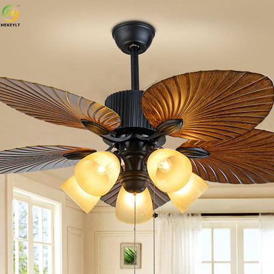 Retro creative brown led metal fan ceiling for living room bedroom study