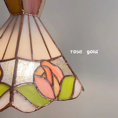 French Retro All Copper Glass Colorful Rose Pendant Light Hallway Dining Room Bar Lamp
