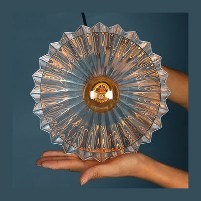 240V Retro Lotus Umbrella Dia 25cm Glass Pendant Light For Restaurant