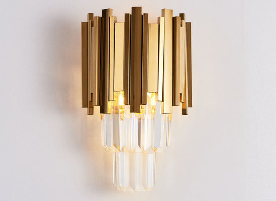 Modern Gold 350mm*550mm Sconce Indoor Iron Crystal Wall Lamp