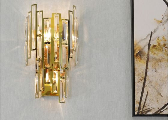 Wall Mounted Indoor 230*500mm Lustre Led Gold Crystal Sconce Lights