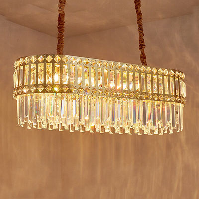 Modern K9 Clear Crystal Bar Rectangle Raindrop Chandelier Lighting LED Ceiling Light Fixture Pendant for Dining Room