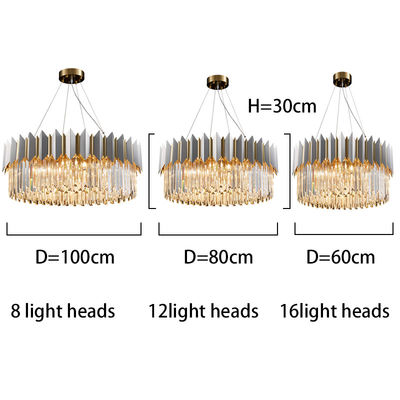 Height 30cm E14 Chrome Royal Crystal Hanging Lamps For Living Room