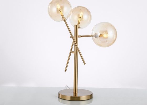 6kg 220*510mm Luxury Metal E14 3 Bulbs Bedside Table Lamp For Hotel