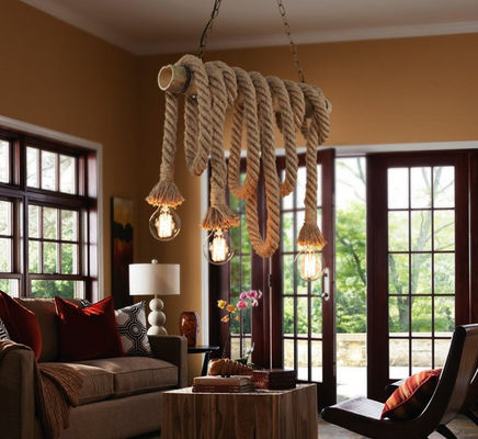 Hemp Rope Bamboo Glass Pendant Light For Living Rooms