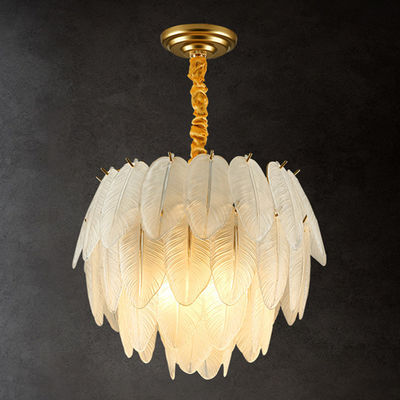 E14 Dining Feather Golden Crystal Pendant Light Modern Hanging