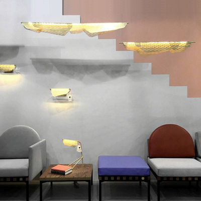 Champagne Gold Metal Mesh LED Pendant Light Modern For Home