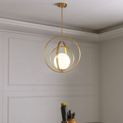 Metal Copper Color 3 Ring Glass Ball Pendant Light Electroplating