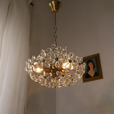 Nordic Style Gold Iron Crystal Pendant Light AC265V Switch Control