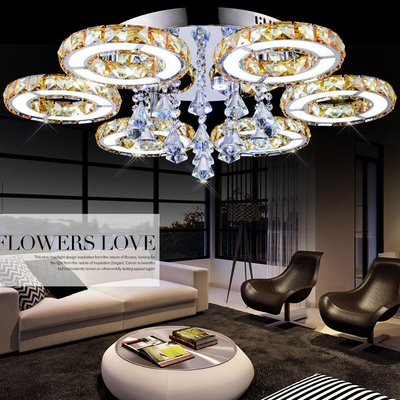Modern Hotel LED Ceiling Light Gold Clear Crystal Chandeliers
