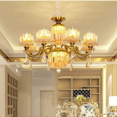 Indoor Living Room Hanging Crystal Pendant Light Glass Gold Luxury Modern Style