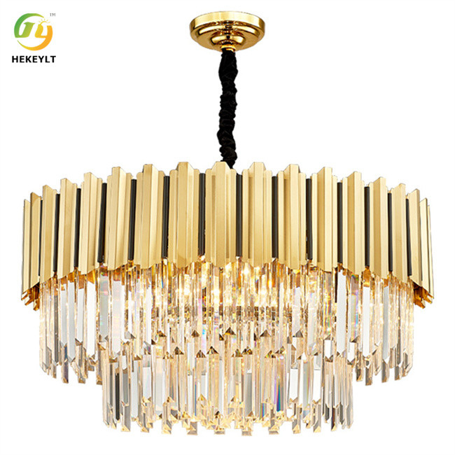 E14 Round Crystal And Metal Material Gold And Clear Finish Hanging Pendant