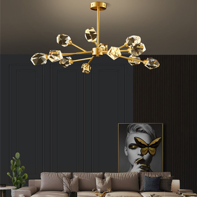 All Copper Crystal Chandelier Modern Minimalist Ice Ling Dining Room Bedroom Lamp
