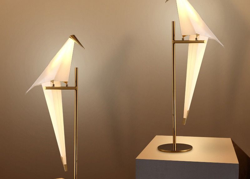 Knob Switch Nordic Art Unique Paper Cranes Birds Rose Gold Bedside Table Lamp