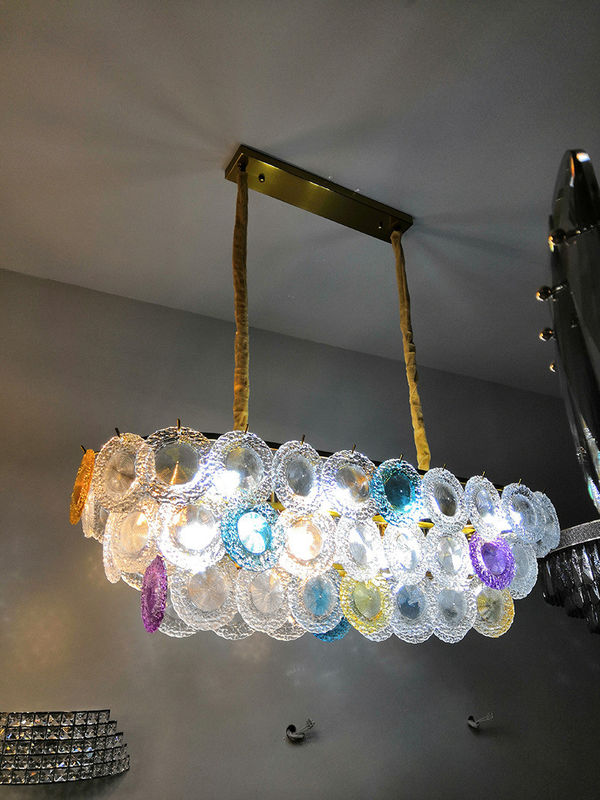 Rainbow round glass transparent chandelier Manggic Gold Color Suspension Luminaire Postmodern Crystal Gold Pendant