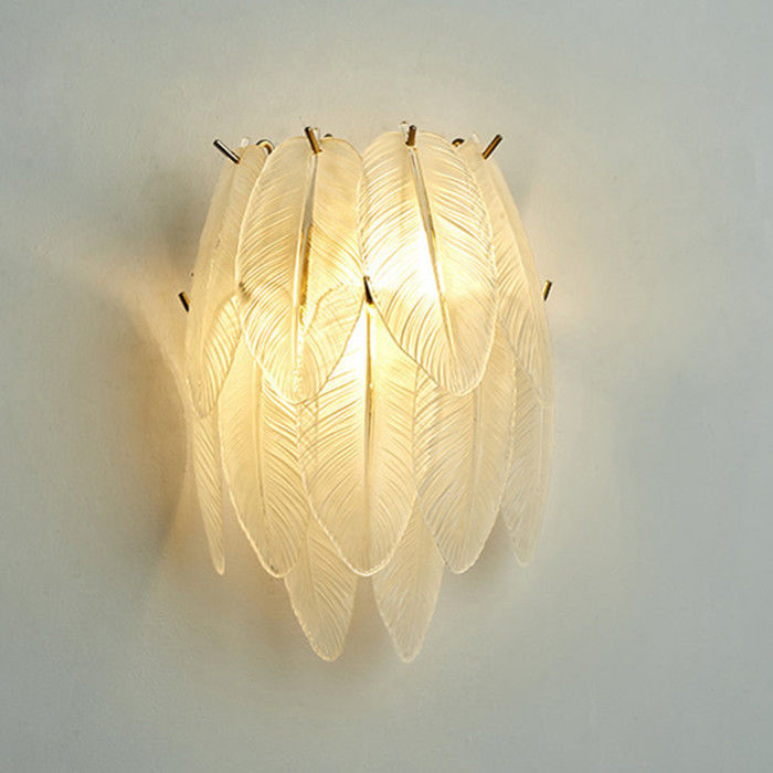 G9 Iron Art Golden Feather Crystal Wall Lights 25cm For Bedroom