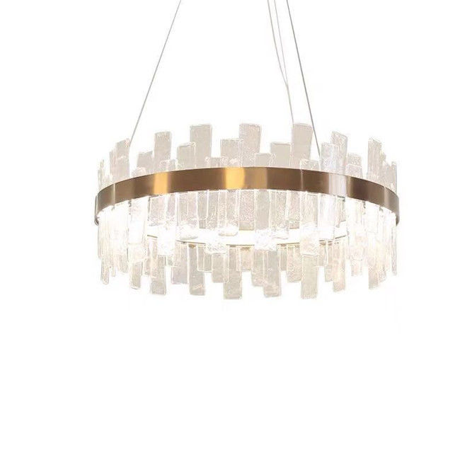 Iron LED Strip Residential Glass Pendant Light Yellow Bronze Color