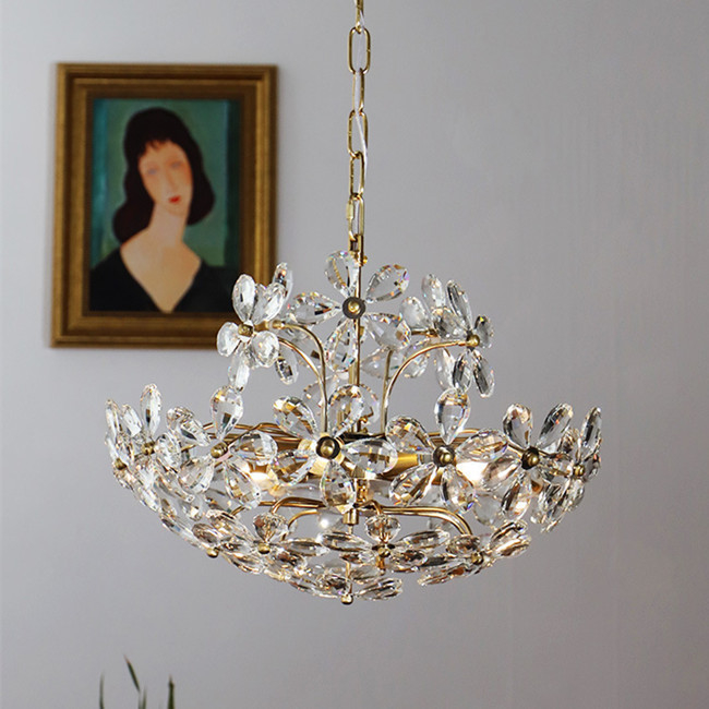 Nordic Style Gold Iron Crystal Pendant Light AC265V Switch Control