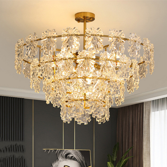 Iron Gold Modern Crystal Pendant Light Interior Hotel Living Room Design