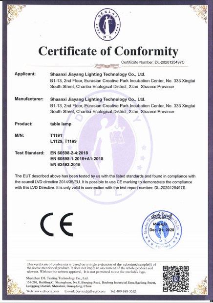 China Shaanxi Jiayang Lighting Technology Co., Ltd. certification